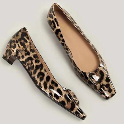 Women Square Toe Leopard Shoes Shallow Designer Mid Heels Pumps Fashion New Trend 2024 Autumn Dress Walking Mujer Zapatillas