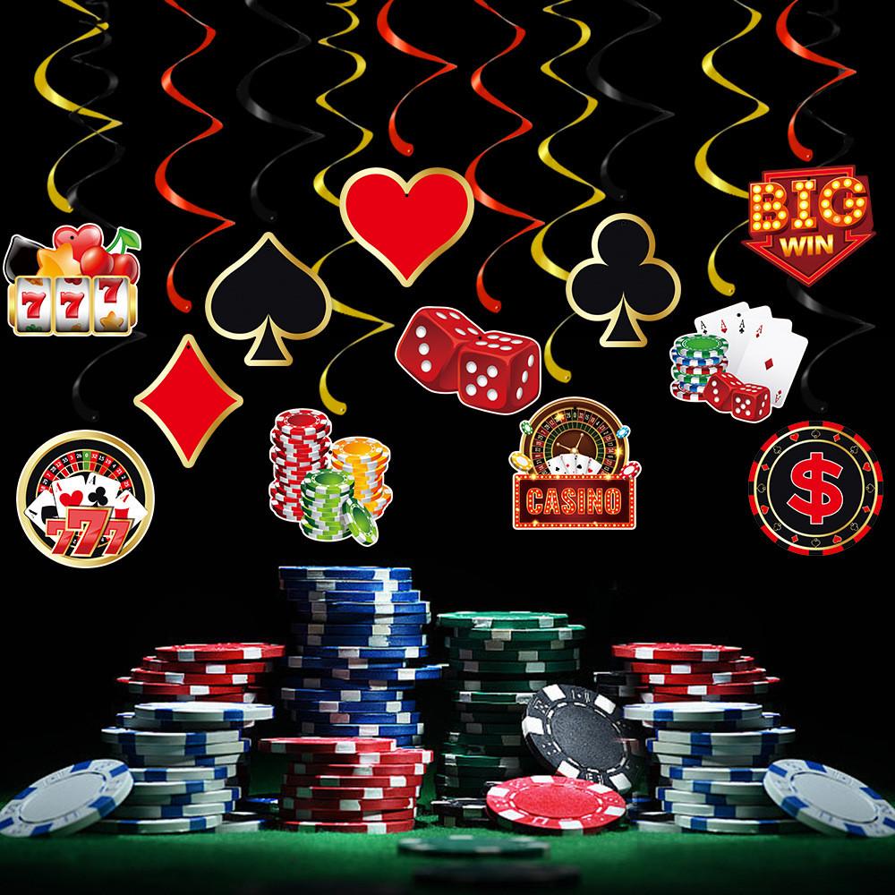 Party Spiral Paper Hangings With Poker Chips Design For Festive Venue Decoration