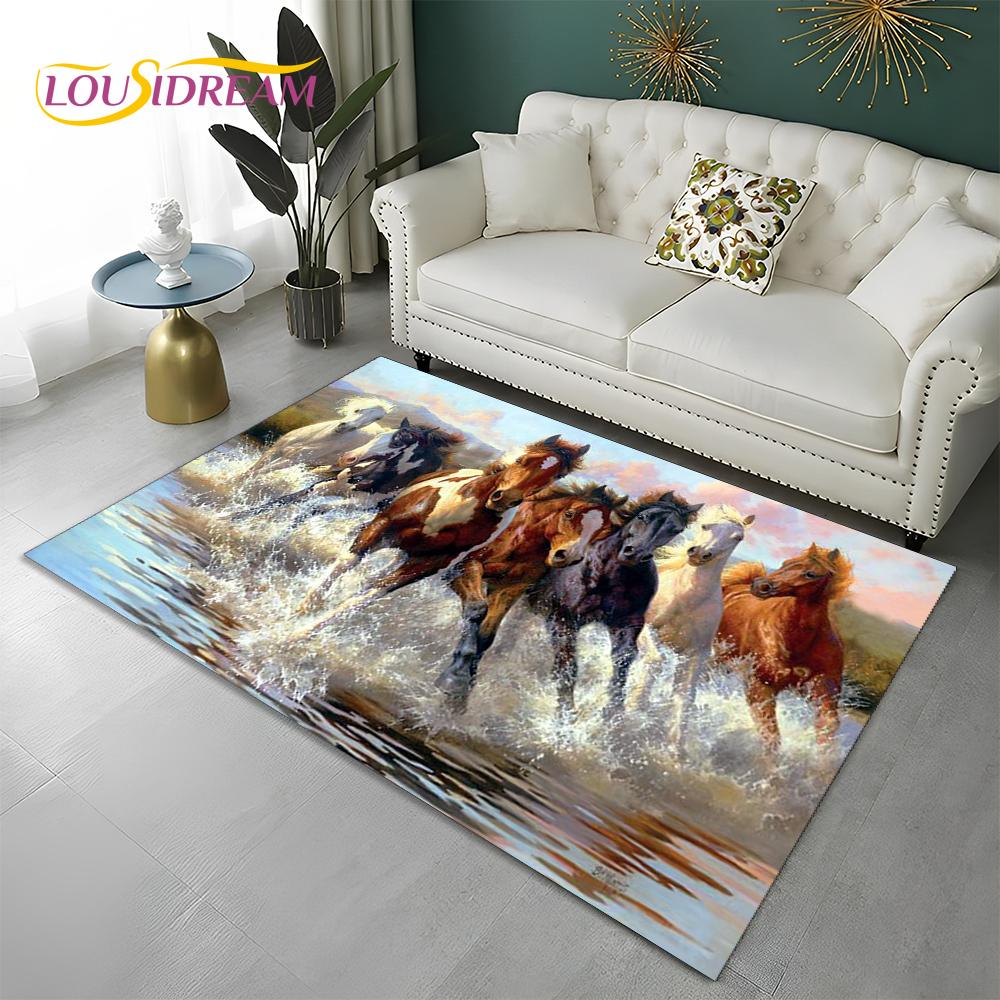3D Pentium Gallant Horse Steed Animal Carpet Rug for Home Living Room Bedroom Sofa Doormat Decor,kid Area Rug Non-slip Floor Mat