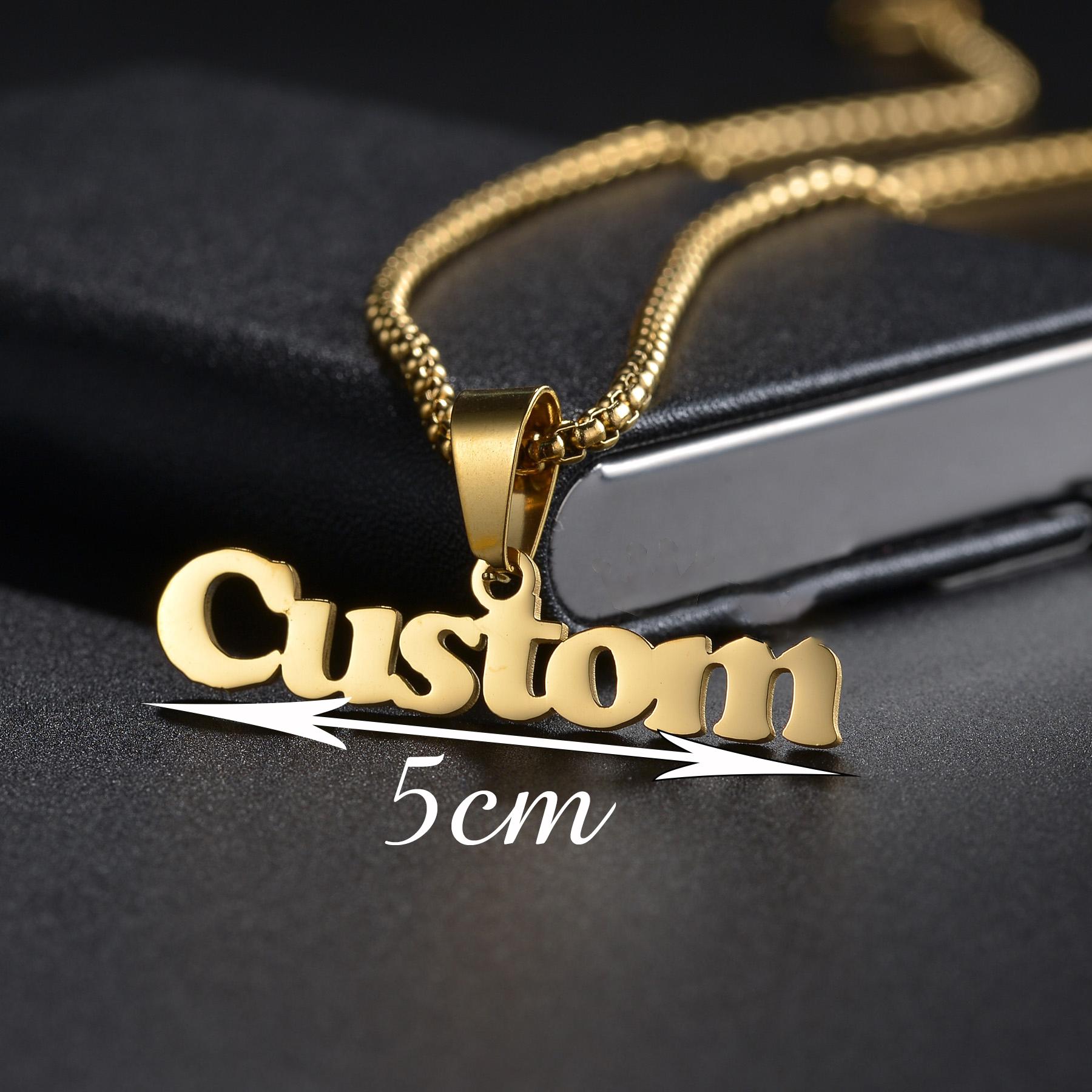 Atoztide Personalized Customized Big Names Pendant Necklace Stainless Steel Thick Link Chain for Men Women Jewelry Gift 40cm&5cm wide