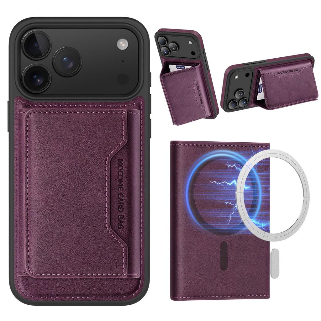 Apple 17 Pro Max Magnetischer Kartenhalter Ständer Lederhülle - Sturzsicheres Schutz-iPhone 16 Cover mit Kartenschlitz