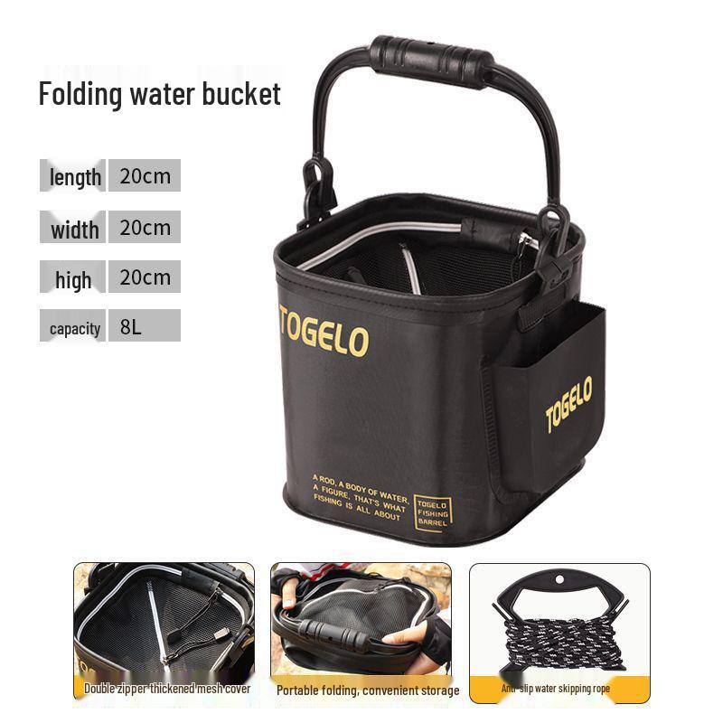 Portable Folding Fishing Bucket with Lid for Water Scooping and Fish Storage