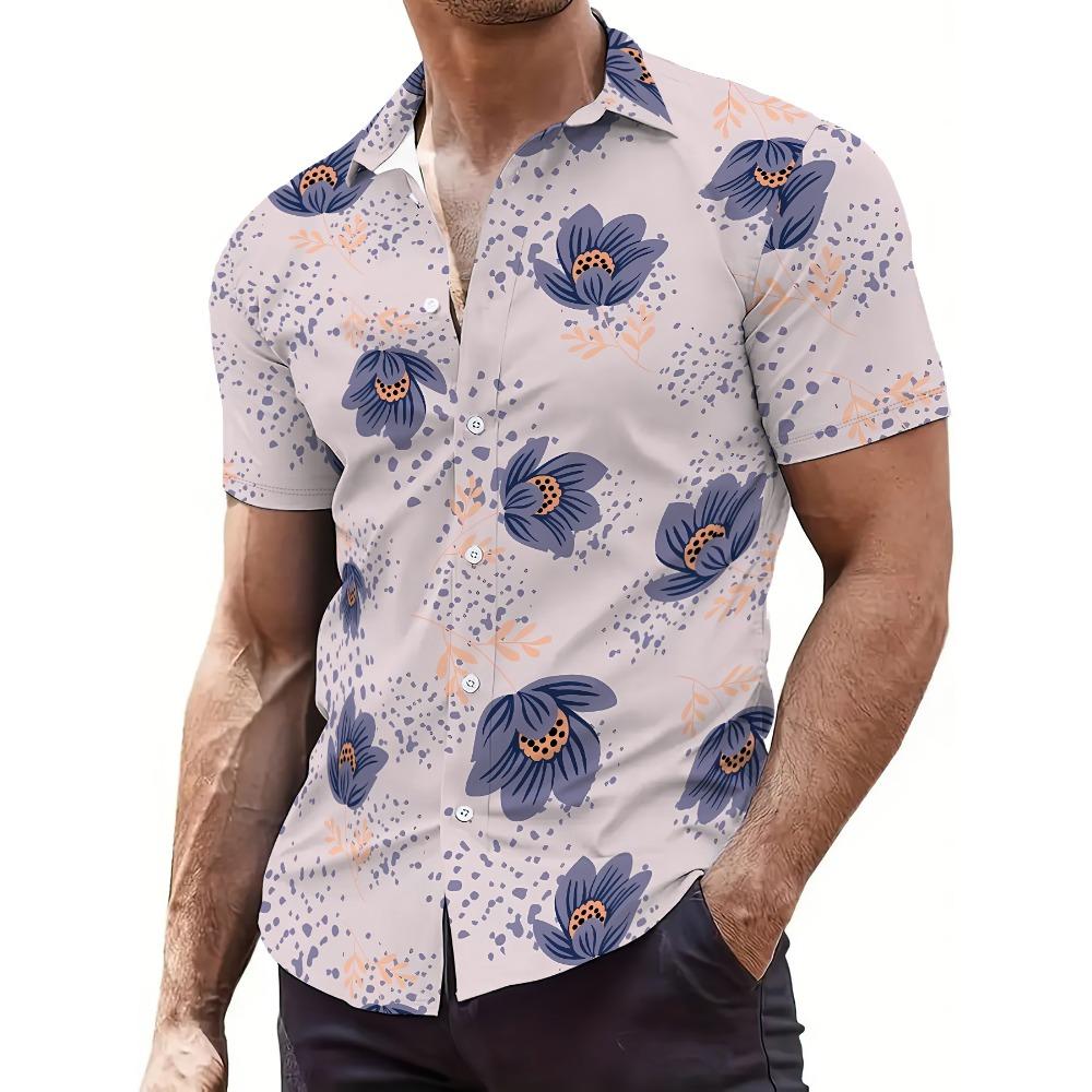 2026 Summer New Style Men's Short-Sleeved Shirt with 3D Flower Pattern Print Street Casual Fashion Comfortable and Soft