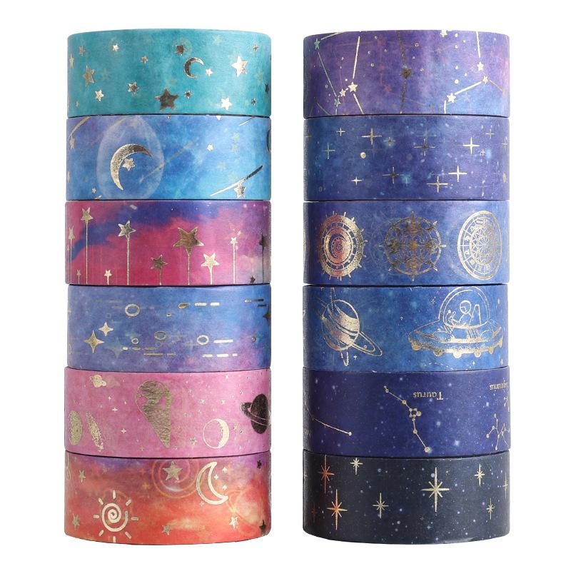 12 Stück Sternennacht Washi Tape Set Galaxie Sternbild Mond Stern Klebeband Masking Tapes Heimaufkleber Dekoration