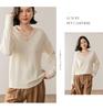 Women's V-Neck Hand-Crocheted Cashmere Sweater - Loose Knit Solid Color for 2026 Autumn/Winter.