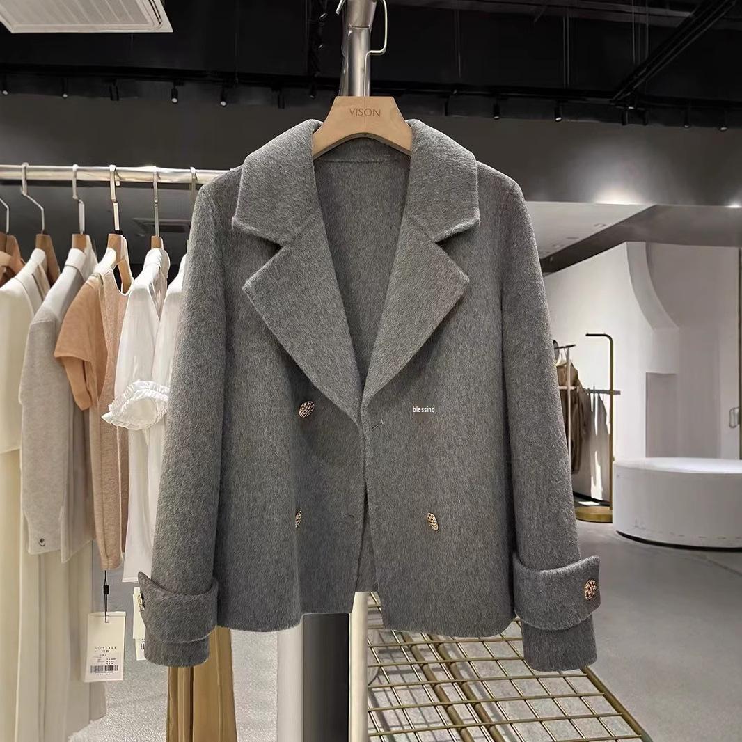 

Double-Sided Wool Coat - Women s Loose Fit Short Style for Autumn/Winter 2025 S for 90-120 lbs
