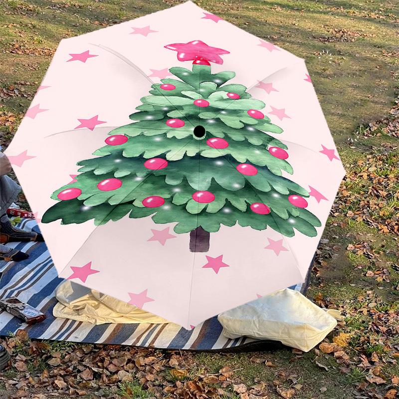 1pc Christmas tree Automatic Open/Close Umbrella Compact Folding Umbrella with 8-Rib Shaft for Women/Men, Portable Travel Umbrella,1236S