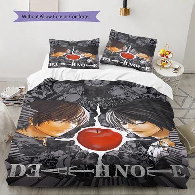 Ropa de cama con patrón de Death Note, Juego de colcha, Funda de colcha, Funda de almohada, Regalo de cumpleaños para el hogar (1 * funda nórdica + 2 * fundas de almohada, sin núcleo)