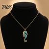 Talos Women Blue Seahorse Necklace, Rhinestone Pendant Stylish Sea Creature Summer Beach Gift for Her Wife Girlfriend