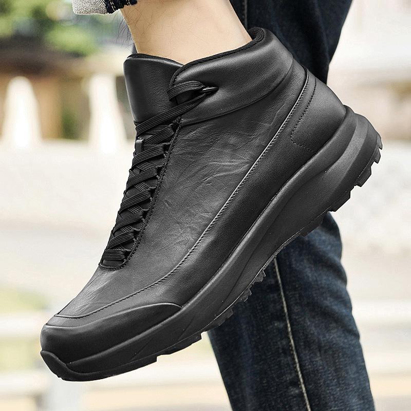 Men's Winter High-Top Velvet-Lined Outdoor Hiking Boots - Anti-Slip, Breathable, Large Size, Versatile Leather.