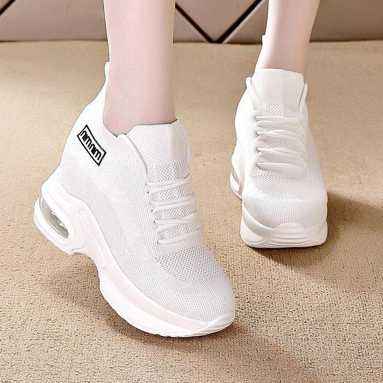 Black casual sneakers women's spring new fat feet wide feet soft sole soft surface comfortable inner height increase women's shoes