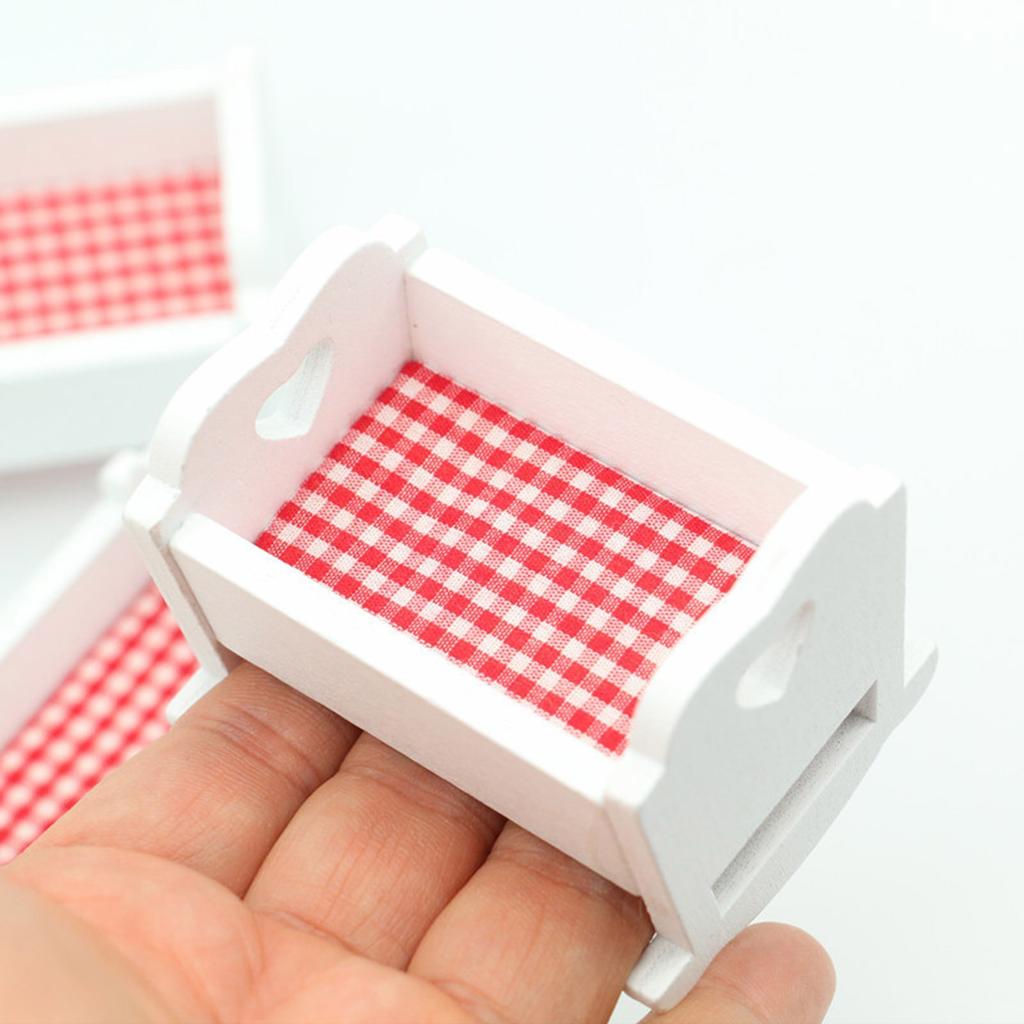 Miniature Wooden Rocking Cradle Bed For 1/12 Scale Dollhouse Scene Display Decors And Ball Jointed Dolls Companions