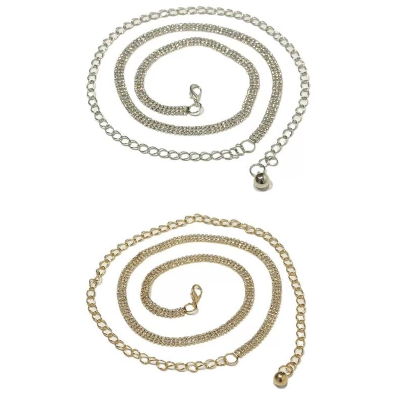 Rhinestone Decor Chain Belt Waist Chain Women Fashion Belt Hip High Waist Gold Silver Metal Chain Pendant Belt Body Jewelry