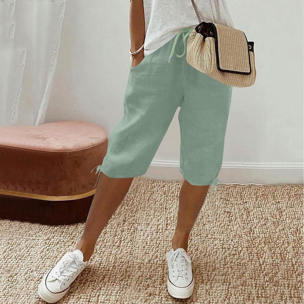 Women's Casual Pockets Elastic Drawstring Casual Pants Leg Drawstring Five Pants Pant