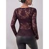Women Sexy Floral Lace Long Sleeve Slim Fit V Neck Casual Base Top