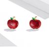 Yinziyun Christmas Apple Red Drip Oil Stud Earrings, Women’s European/American Holiday, S925 Silver.