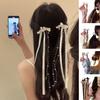 Hairpin Satin Ribbon Bowknot Decor Hair Clip with Rhinestones Glass Beads Tassels