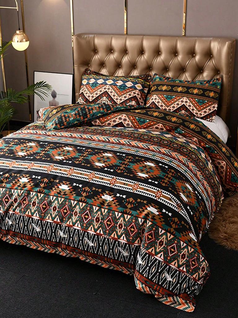 3Pcs Classic Geometric Pattern Duvet Cover Set With 2 Pillowcase Without Filler, Modern Polyester Soft Bedding Sets Single Size