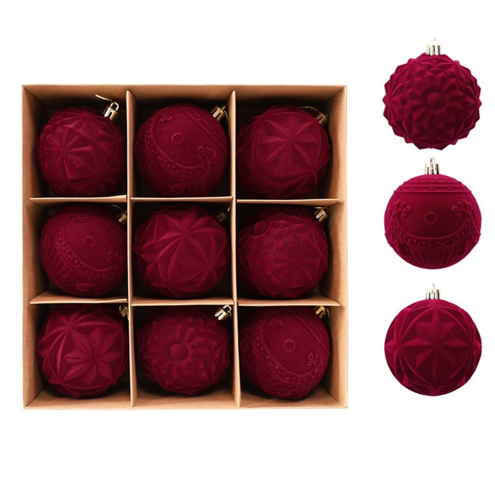 Break-Resistant Velvet Christmas Hanging Balls 8 CM Red Tree Hangable Bauble Set Indoor Decor