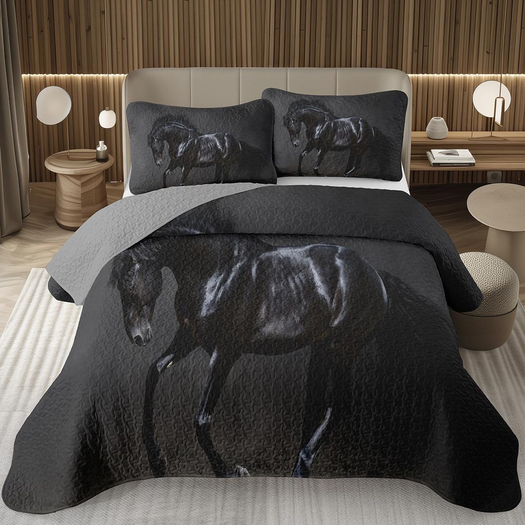 Wild Horse Bedspread Queen/Full Galloping Horse Pattern Quilted Bedding Set Farm Animal Coverlet Set Reversible Rustic Bed Cover