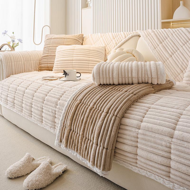 Nowy Pokrowiec na Sofę z Polaru Mlecznego Zimowy Pogrubiony Antypoślizgowy Prosty Rząd Poduszka Siedziska Transgraniczny Poduszka na Sofę