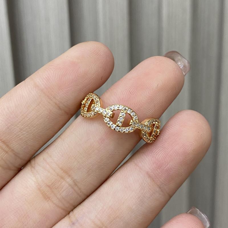 Gold-plated heavy industry full diamond pig nose ring light luxury index finger ring