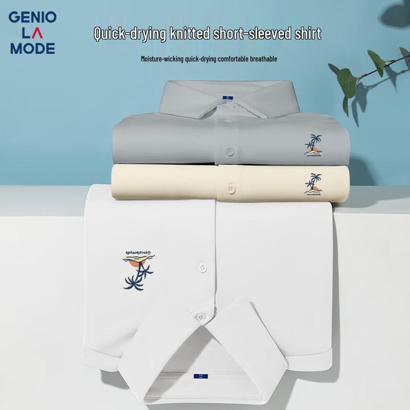 GENIOLAMODE Men s Summer Printed Short-Sleeve Knit Shirt XL