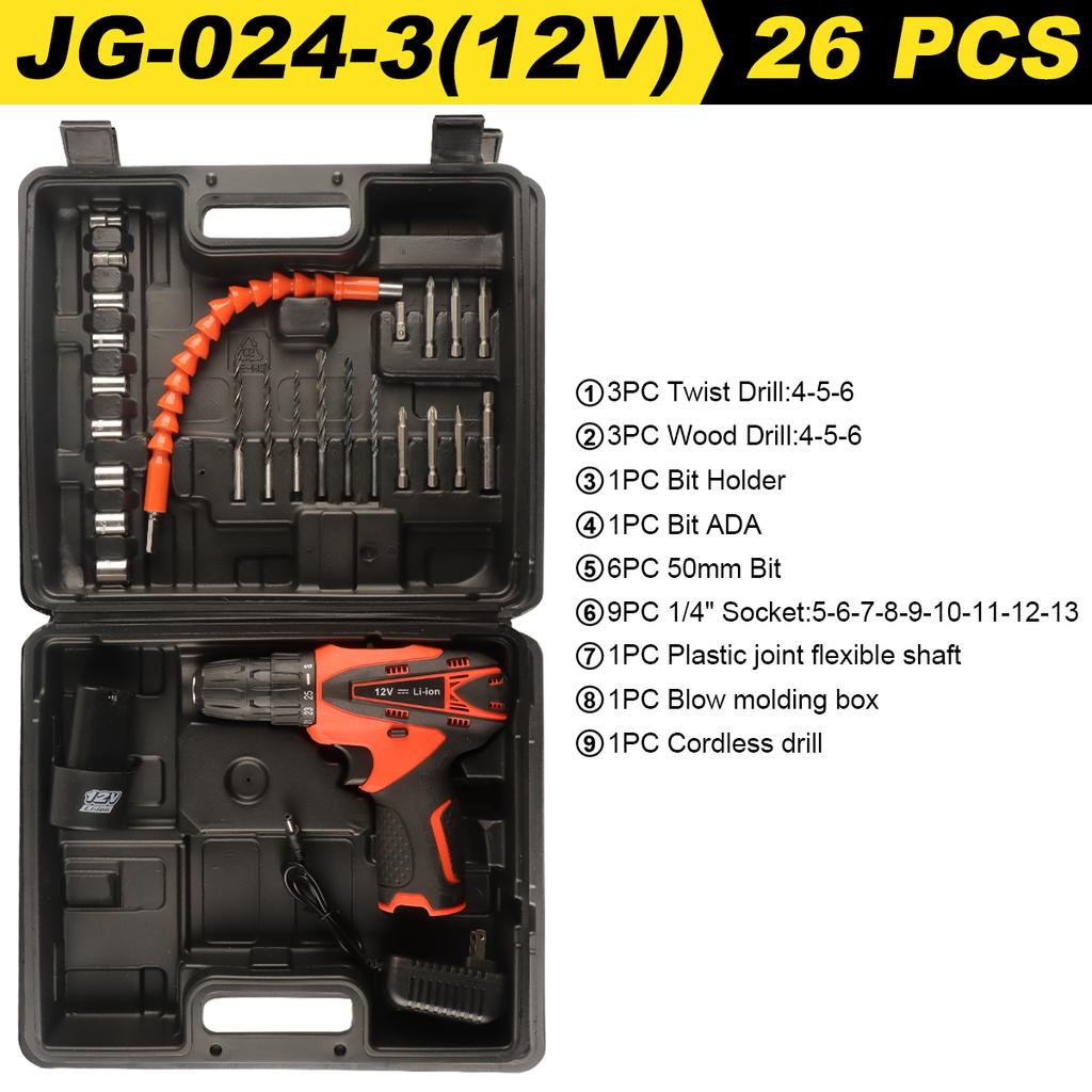 Cordless Drill Driver Set, 12V Electric Screwdriver Driver Tool Kit, 3/8" Keyless Chuck, Charger and batterie Included