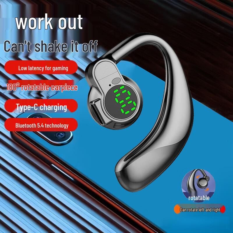 Wireless Bluetooth Earbuds S03 with Rotatable Clip, Air Conduction, Digital Display, and Non-In-Ear Design for Left and Right Ears.