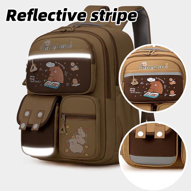 3 szt. Zestawy Kapibara Uczeń Trzyczęściowy Plecak Szkolny Pasek Odblaskowy Plecak Chłopcy i Dziewczęta Plecak Kreskówkowy Wypoczynkowy Kosmetyczka