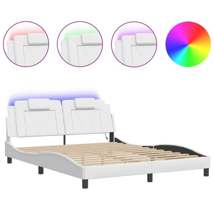 VidaXL Bed Frames with LED Lights, Upholstered Bed with Headboard, Double Bed, Adult Bedroom Bed, Modern, White 160x200 Cm 3214030