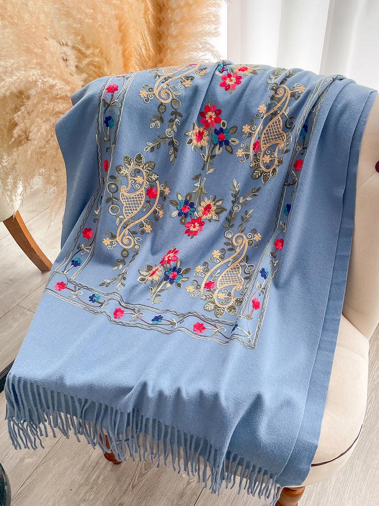 Fashion Scarf Winter Thick Travel Shawl Wrap Head Scarf Women Luxury Embroider Flower Warm Neckerchief Poncho Pashmina Bufanda
