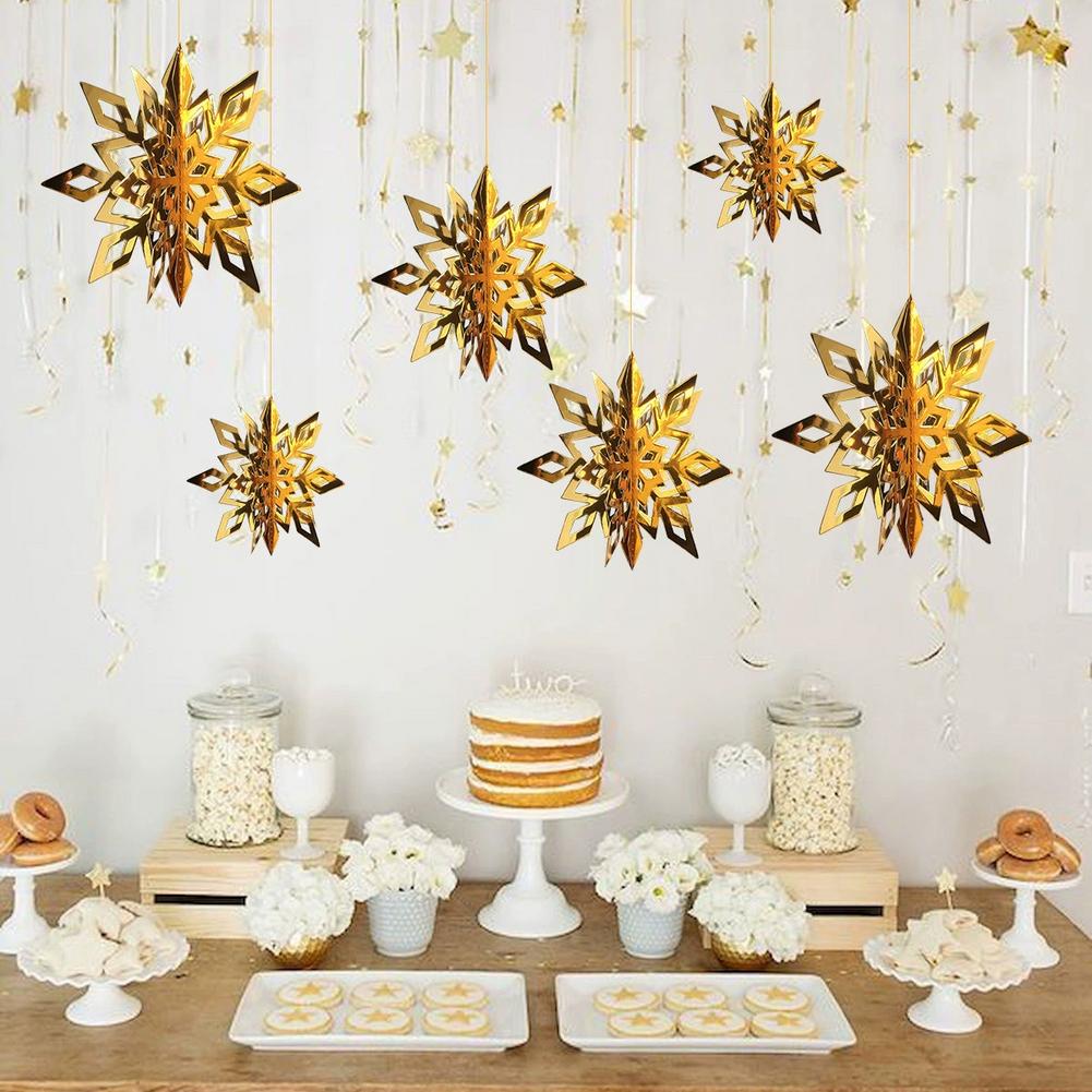 2025 Christmas Snowflake Decor 6Pcs 3D Paper Snowflake Hanging Ornaments for Christmas Tree Winter Wonderland Home Decor