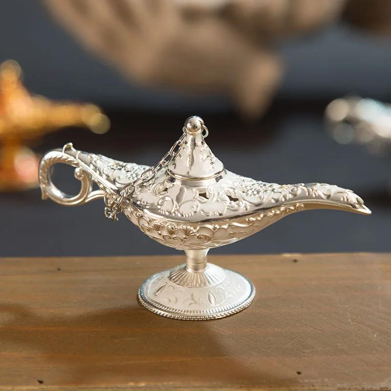 12cm(4.7")Klasik Nadir Oyuk Efsane Aladdin Sihirli Cin Lambaları Buhurdanlıklar Retro Dilek Yağ Lambası Ev Dekorasyonu Hediye