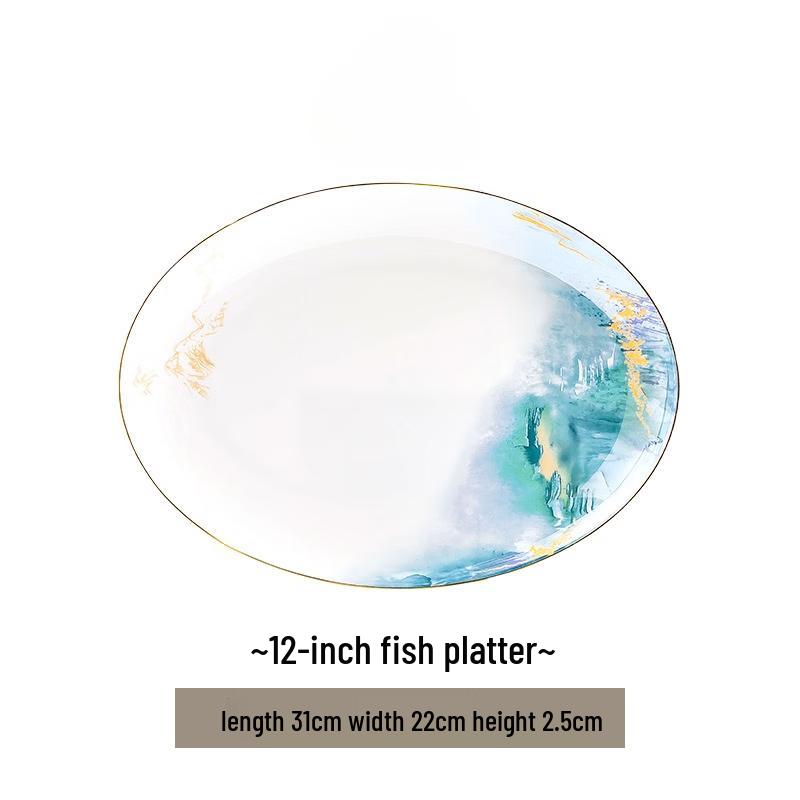 Jingdezhen Beautiful Landscape 12-inch Ceramic Fish Plate
