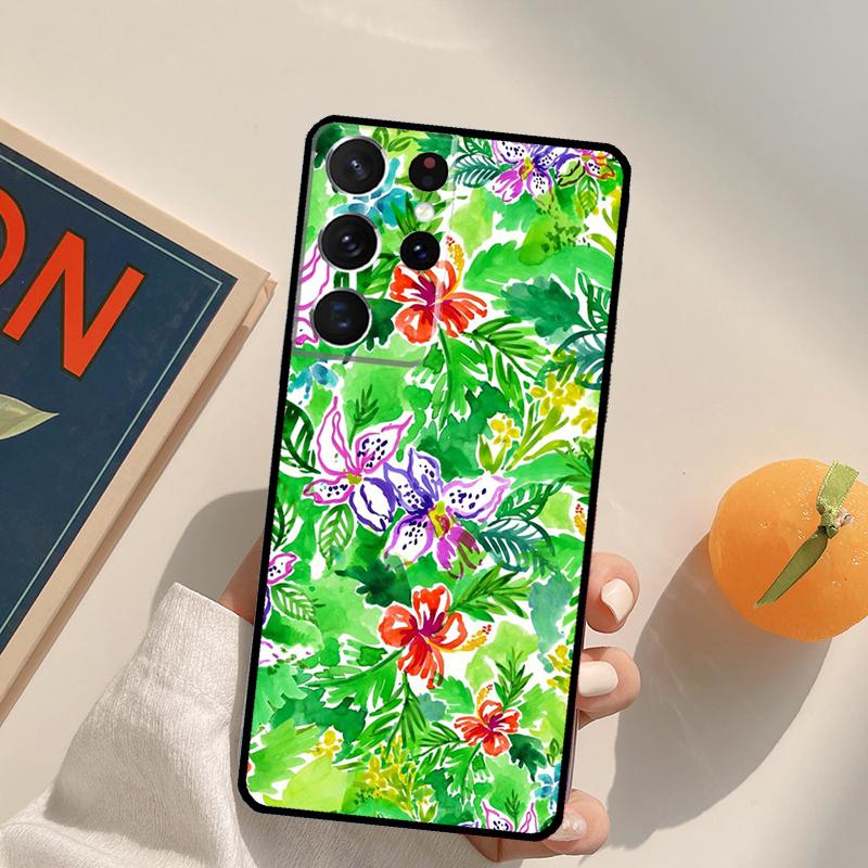 Tropical aloha Hibiscus  pattern Phone Case For Samsung Galaxy S22 S23 S21 Ultra S20 FE S8 S9 S10 Plus Note 10 20 Ultra Cover