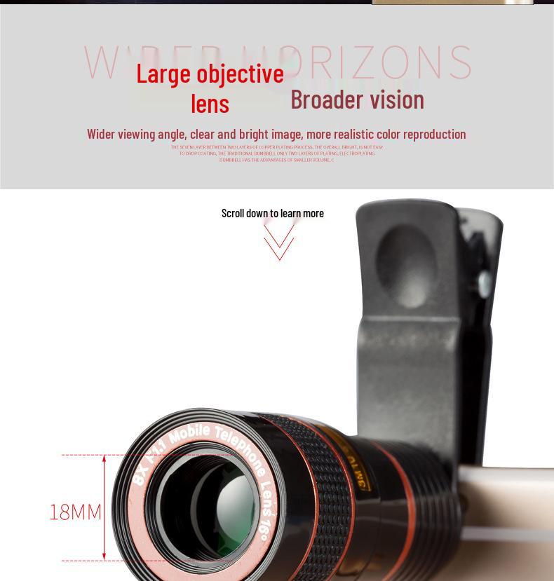 8x Zoom Universal Telephoto Lens for Mobile Phone Photography and Video Recording