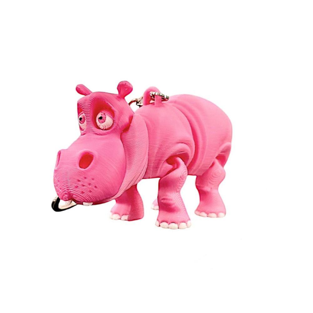 PLA Pink Hippopotamus Keychain Multi-jointed Animal Crafts 3D Printed Animals Figurine Solid Color Ornaments
