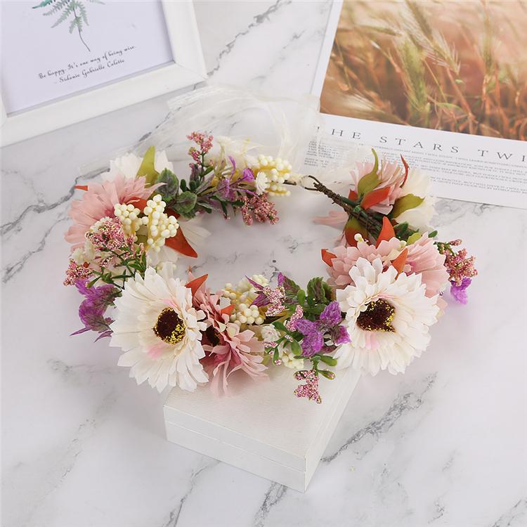DIY Flower Crown Wreath Headband Crown Floral Hair Garland Headpiece with Ribbon Festival Wedding Party