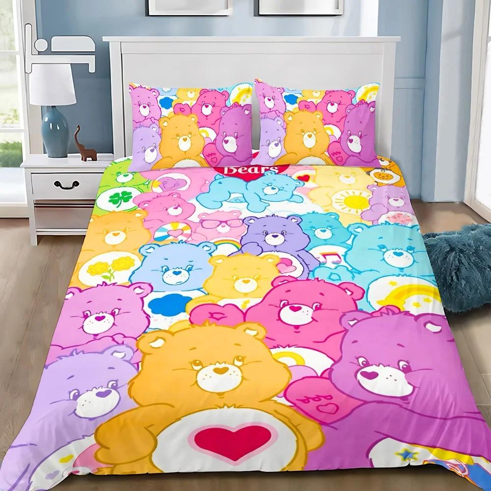 Cute Care Bears Duvet Cover Pillowcase Bedding Set Adult Boy Girl Bedroom Decoration Children Gift Single Double Large Size