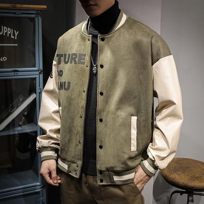 Trendy Brand Heavy Leather Suede Baseball Jersey Men'S Loose Large Size American Bomber Jacket Casual Jacket