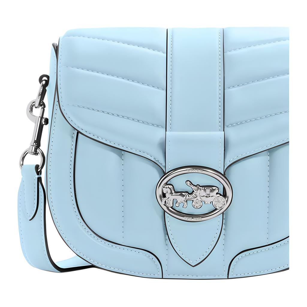 New COACH Georgie Sheepskin Saddle Bag, Shoulder Bag, Crossbody Bag Trumpets Women's Light Blue C2803-SVQVE