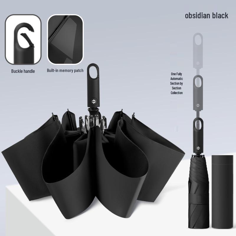 Memory Patch Three-Fold Automatic Umbrella: 8-Bone, Non-Folding, Dual-Use for Sun and Rain.