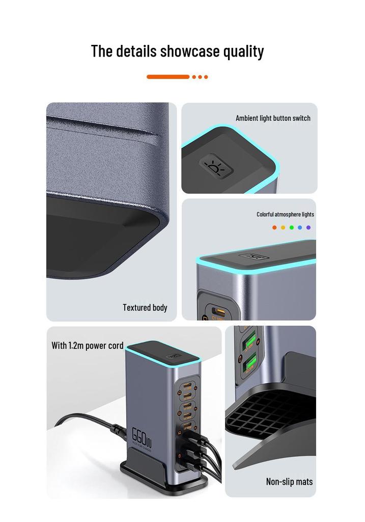 PD100 660W Galliumnitrid Schnellladestation mit QC30W, 8 Ports