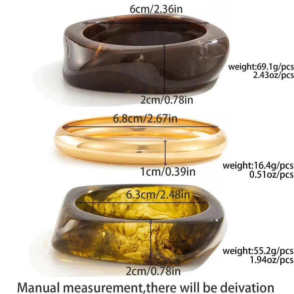 SHIXIN 3 Styles Retro Brown Irregular Resin Wide Bracelets for Women Boho Stackable Thick Acrylic Bracelet Bangles Jewelry Gift