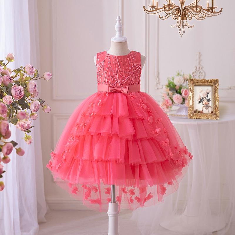 New Puffy Bridesmaid Girl's Dress with Layered Butterfly Design - Princess Evening Gown for Weddings or Festivals