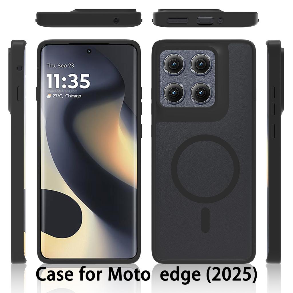 Magnetický kryt na telefon s pocitem kůže pro Motorola Edge 2025 Gen 6 5G Magsafe Bezdrátové nabíjení TPU rám Zadní kryt z tvrdého plastu Fundas
