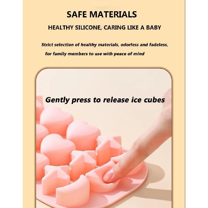 Ice Cube Trays 2 Pcs, Silicone Star Moon Heart Shape ice cube molds with Lid,Multiple Shape Mini Ice cube trays, Easy-Release,BPA Free, for Cocktail,