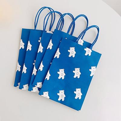 25 Small Paper Gift Bags, Bear Pattern Blue Paper Bag with Handle Gift Bag Gift Packaging Tote Bag Party Gift Bag
