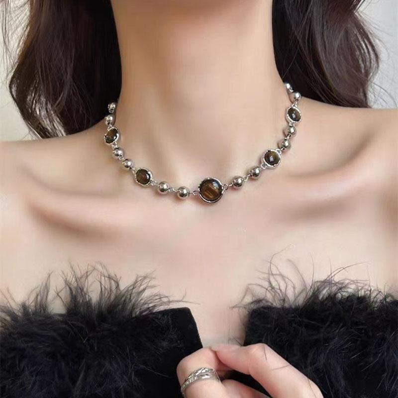 Y2K Cat Eye Stone Necklace Retro White Moonlight Element Women s Silver Color Pendant Necklace Zircon Punk Collarbone Necklace